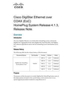 Cisco DigiStar Ethernet over COAX (EoC) HomePlug System Release 4.1.3, Release Note