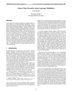 Linear-Time Dynamics using Lagrange Multipliers David Baraff Robotics Institute Carnegie Mellon University