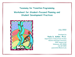 Worksheet for Student-Focused Planning and Student Development Practices  T