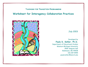 Worksheet for Interagency Collaboration Practices  July 2003 Paula D. Kohler, Ph.D.
