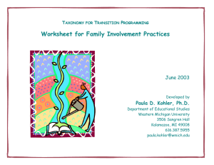 Worksheet for Family Involvement Practices  June 2003 Paula D. Kohler, Ph.D.