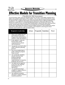 Effective Models for Transition Planning  Resource Materials Checklist for Self-Assessment