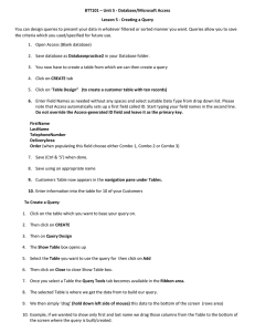 BTT101 – Unit 5 - Database/Microsoft Access