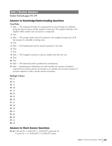 Unit 2 Review Answers Answers to Knowledge/Understanding Questions True/False