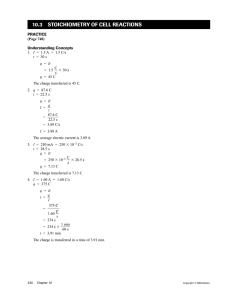 10.3 STOICHIOMETRY OF CELL REACTIONS