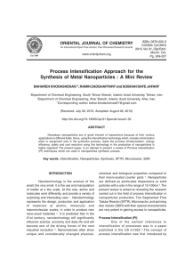 Process Intensification Approach for the ORIENTAL JOURNAL OF CHEMISTRY BAHAREH KHODASHENAS