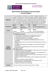 New Product Development and Innovation - Course Outline -
