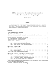 Global existence for the semigeostrophic equations via Sobolev estimates for Monge-Amp`ere