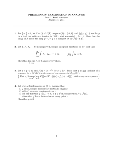 PRELIMINARY EXAMINATION IN ANALYSIS Part I, Real Analysis August 15, 2011