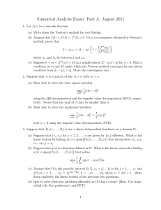 Numerical Analysis Exam: Part A, August 2011