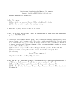 Preliminary Examination in Algebra–Fall semester
