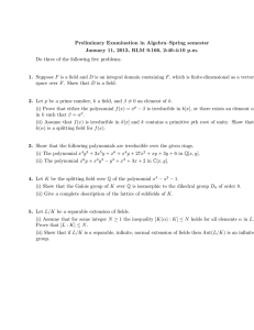Preliminary Examination in Algebra–Spring semester