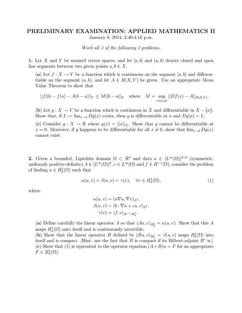 Preliminary Examination Applied Mathematics Ii