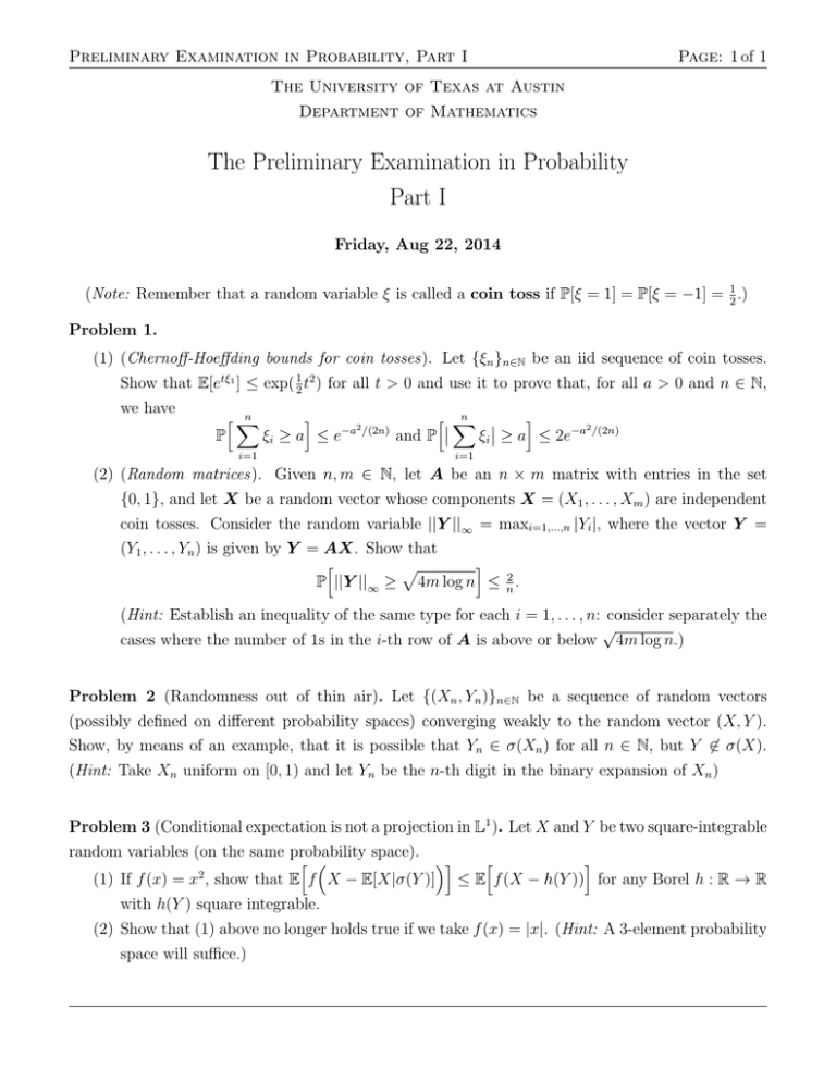 Preliminary Examination In Probability Part I Page 1 Of 1