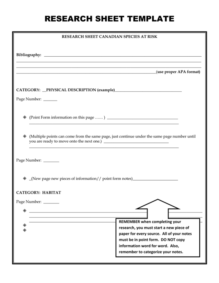 research paper assignment sheet