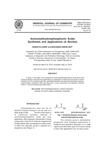 Aminomethylenephosphonic Acids Syntheses and Applications (A Review) ORIENTAL JOURNAL OF CHEMISTRY DIDIER VILLEMIN