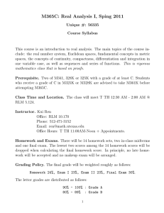 M365C: Real Analysis I, Sping 2011