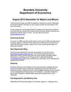 Brandeis University Department of Economics  August 2012 Newsletter for Majors and Minors