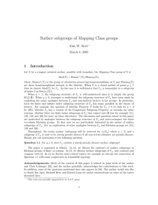 Surface subgroups of Mapping Class groups 1 Introduction Alan W. Reid