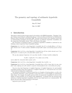 The geometry and topology of arithmetic hyperbolic 3-manifolds 1 Introduction