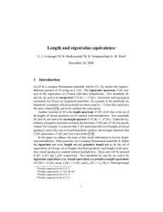 Length and eigenvalue equivalence 1 Introduction C. J. Leininger