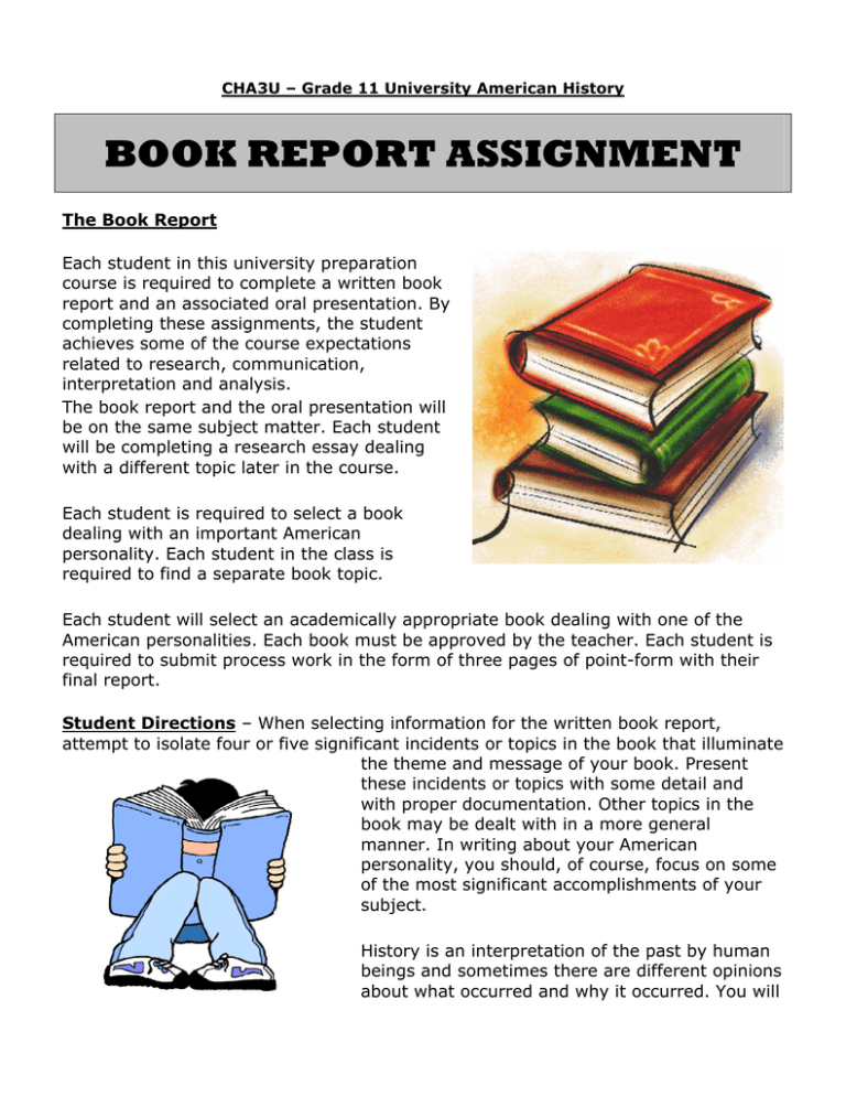 book report assignment novel