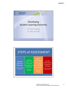 STEPS of ASSESSMENT Developing  Student Learning Outcomes  Dr. Tammy Kahrig