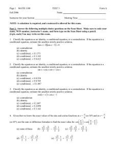 Page 1    MATH 1180 TEST 3 Form A Fall 2006