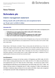 Schroders plc News Release  Interim management statement