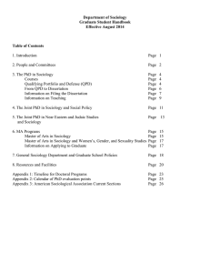 Department of Sociology Graduate Student Handbook Effective August 2014 Table of Contents