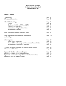 Department of Sociology Graduate Student Handbook Effective August 2012 Table of Contents