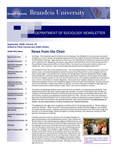 News from the Chair DEPARTMENT OF SOCIOLOGY NEWSLETTER