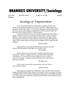BRANDEIS UNIVERSITY/Sociology Sociology of  Empowerment