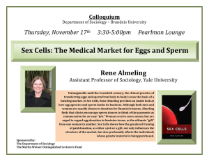 Sex Cells: The Medical Market for Eggs and Sperm  Rene Almeling Thursday, November 17      3:30­5:00pm     Pearlman Lounge 