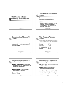 Characteristics of Successful Leaders The Changing Nature of Leadership and Management