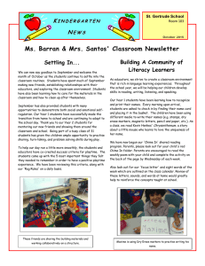 Ms. Barran &amp; Mrs. Santos' Classroom Newsletter K Building A Community of