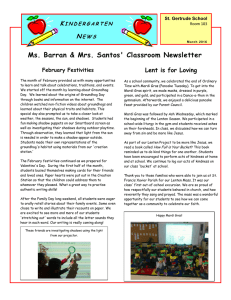 Ms. Barran &amp; Mrs. Santos' Classroom Newsletter Lent is for Loving