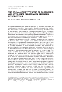 The social-cogniTive basis of borderline and anTisocial PersonaliTy disorder: inTrodUcTion