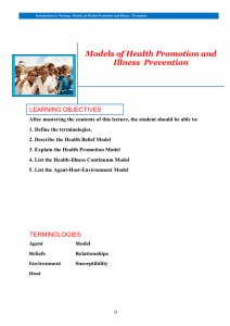 Models of Health Promotion and Illness  Prevention