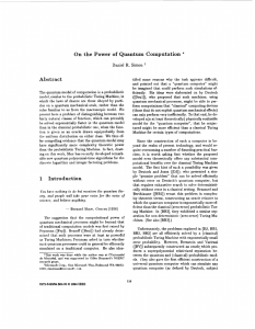 the Power of On Quantum Computation Abstract