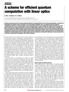 A scheme for ef®cient quantum computation with linear optics