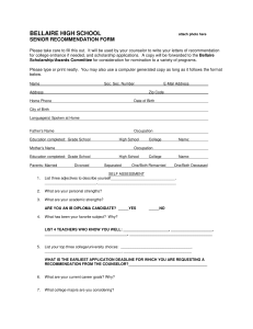 BELLAIRE HIGH SCHOOL SENIOR RECOMMENDATION FORM