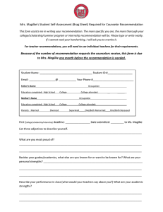 Mrs. Magilke’s Student Self-Assessment (Brag Sheet) Required for Counselor Recommendation