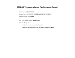 2012-13 Texas Academic Performance Report HOUSTON ISD MANDARIN CHINESE LANGUAGE IMMERSIO 101912460