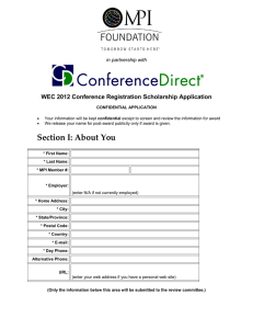 Section I: About You + WEC 2012 Conference Registration Scholarship Application