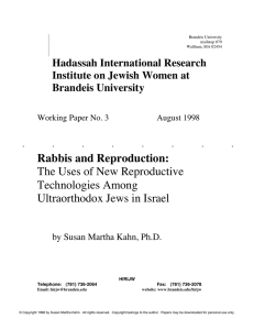 Rabbis and Reproduction:  The Uses of New Reproductive Technologies Among