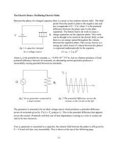 Between the plates of a charged capacitor there is a... points from the positive plate to the negative one and