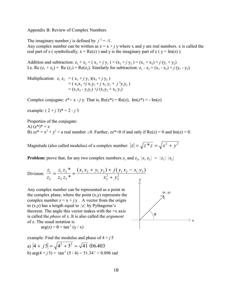 Appendix B Review Of Complex Numbers J 1