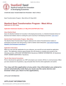 STANFORD SEED TRANSFORMATION PROGRAM ­ WEST AFRICA Seed Transformation Program ­ West Africa (C7) Sept 2016