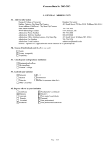 Common Data Set 2002-2003  A. GENERAL INFORMATION